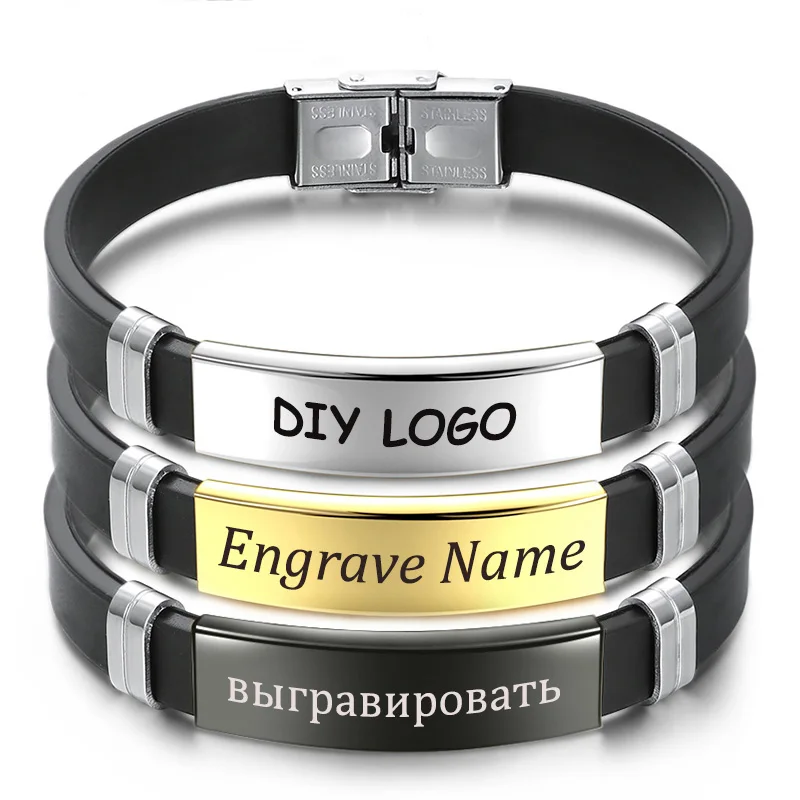 Customized DIY Logo Silicone Engrave fashion trend Leather Bracelet for Men Black Stainless Steel Bracelets Fashion Jewelry
Customized DIY Logo Silicone Engrave fashion trend Leather Bracelet for Men Black Stainless Steel Bracelets Fashion Jewelry