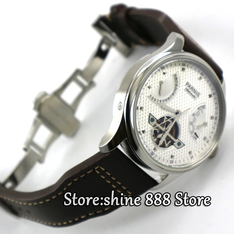 Parnis 43mm power reserve white dial movement deployant clasp ST2505 Automatic movement Men's watch
Parnis 43mm power reserve white dial movement deployant clasp ST2505 Automatic movement Men's watch