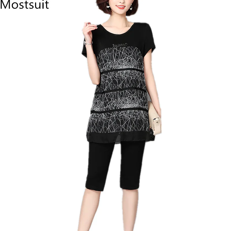 Xl-5xl Summer Black Printed Two Piece Sets Women Plus Size Short Sleeve Tops And Five Pants Suits Casual Loose Elegant Women Set
Xl-5xl Summer Black Printed Two Piece Sets Women Plus Size Short Sleeve Tops And Five Pants Suits Casual Loose Elegant Women Set