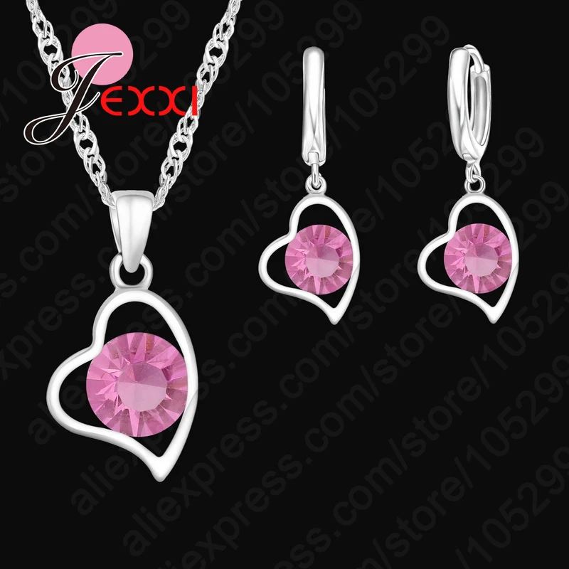 925-Sterling-Silver-Hollow-Heart-Necklace-And-Drop-Earrings-Set-Woman-Wedding-Brithday-Gifts-Fine-Jewelry