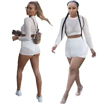 2019 Women's Gauze Grid O-neck Long Sleeve T-shirt Short Top and Shorts Two Piece Suit Set Sexy Beach Club Street Wear Tracksuit
2019 Women's Gauze Grid O-neck Long Sleeve T-shirt Short Top and Shorts Two Piece Suit Set Sexy Beach Club Street Wear Tracksuit