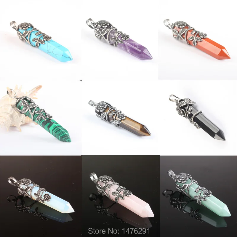 Wire Winding Flower Onyx Lapis Carnelian Opal Tiger Eye Rose Crystal Quartz Hexagon Pillar Pendant 1 PCS
Wire Winding Flower Onyx Lapis Carnelian Opal Tiger Eye Rose Crystal Quartz Hexagon Pillar Pendant 1 PCS