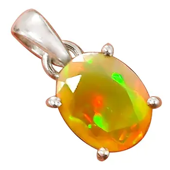 Genuine FACETED ETHIOPIAN OPAL Pendant 925 Sterling Silver, 20.2 mm, MHBAP5840