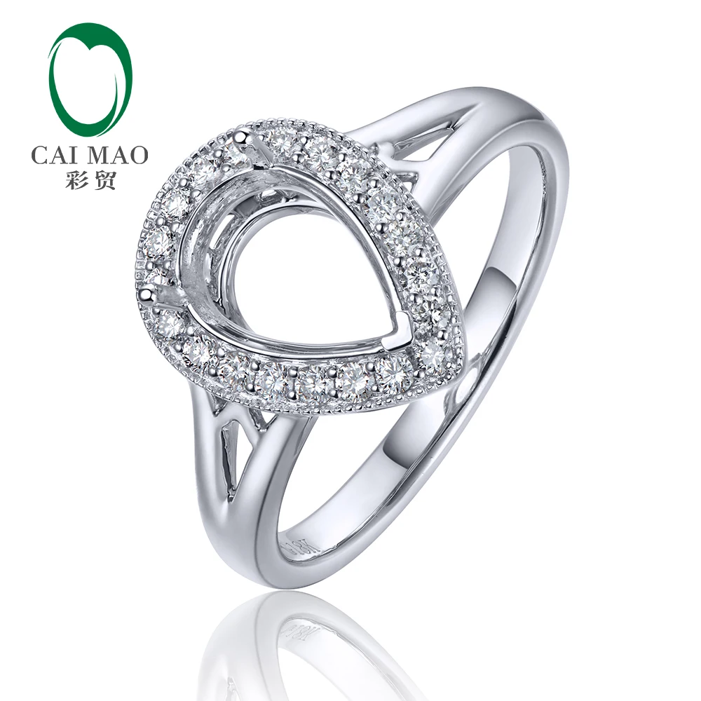 

Caimao 8x10mm Pear Cut 14kt White Gold Natural 0.34ct Full Cut Diamond Semi Mount Ring Settings