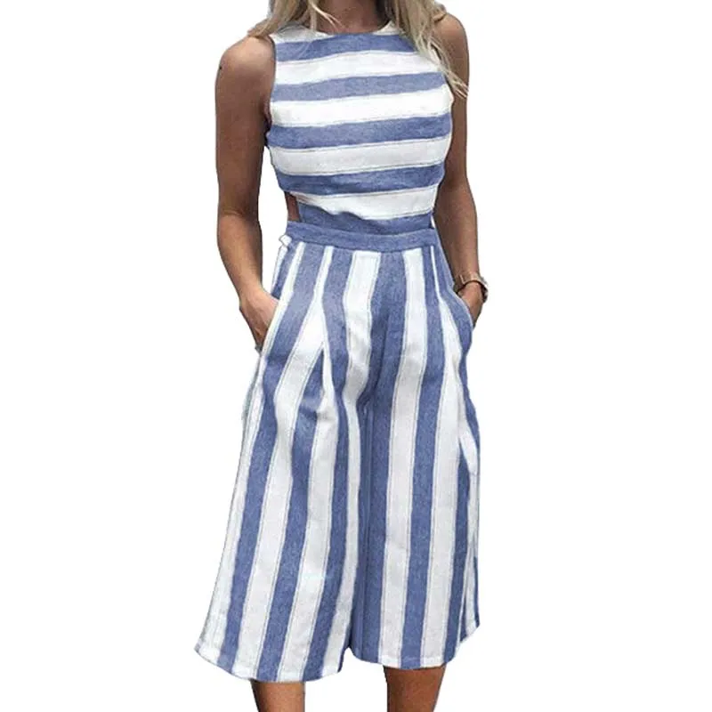 2018 Elegant Women Office Jumpsuits Striped Summer O-neck Lady Sleeveless Pants Playsuit Rompers Overalls with Pocket
2018 Elegant Women Office Jumpsuits Striped Summer O-neck Lady Sleeveless Pants Playsuit Rompers Overalls with Pocket