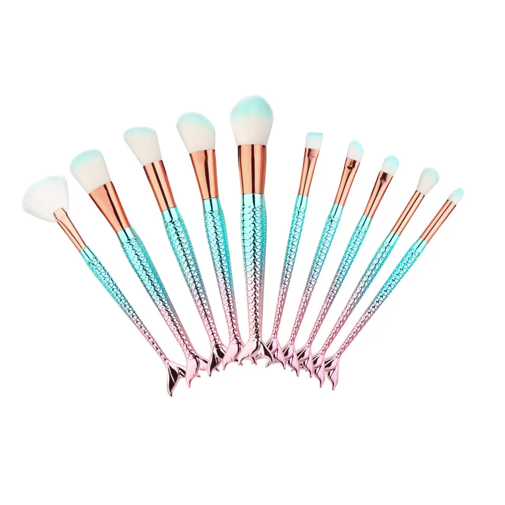 

10PCS Mermaid Tail Makeup Foundation Eyeliner Blush Cosmetic Concealer Brush Set Tool brochas maquillaje 40*