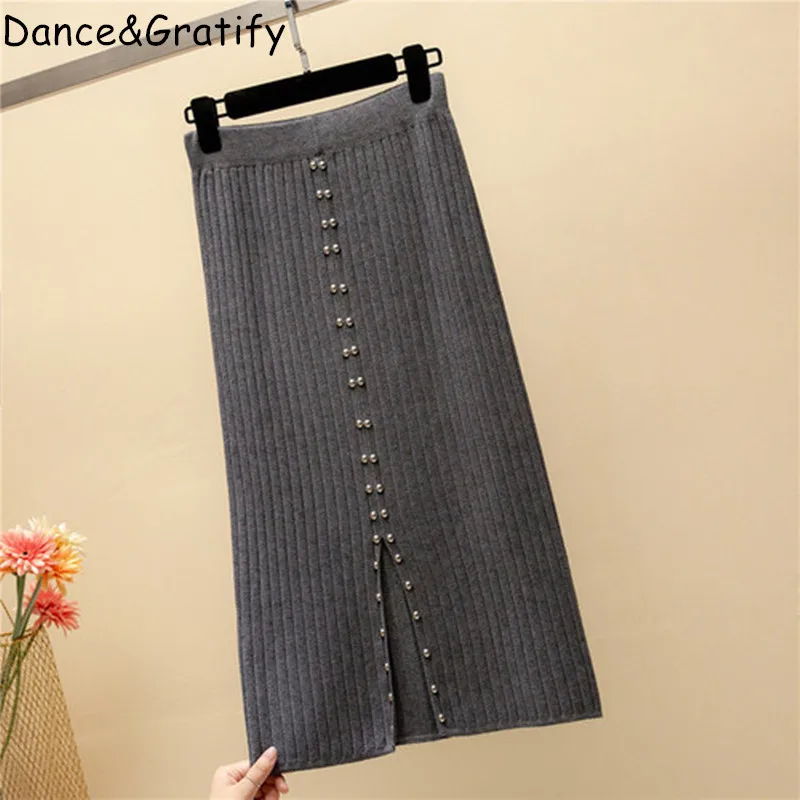 New 2019 Autumn Winter Womens Kniiting Long Midi Office Work Skirt Fashion Double Beading Knitted Bodycon Pencil Split Skirt
New 2019 Autumn Winter Womens Kniiting Long Midi Office Work Skirt Fashion Double Beading Knitted Bodycon Pencil Split Skirt