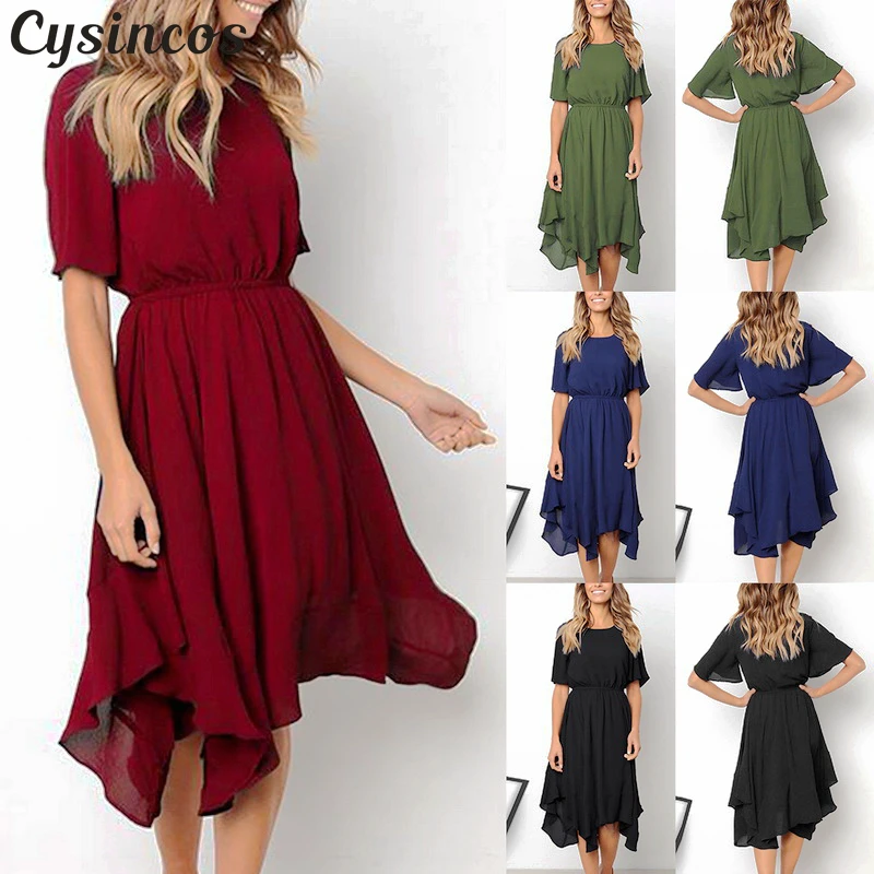 Cysincos Women Sexy Summer Casual Short Sleeve Dress O-Neck Belt Knee Length Irregular Elastic Waist Dress Lady Evening Party
Cysincos Women Sexy Summer Casual Short Sleeve Dress O-Neck Belt Knee Length Irregular Elastic Waist Dress Lady Evening Party