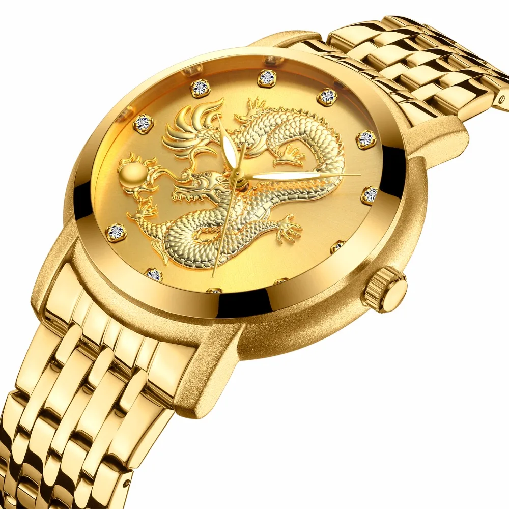 BIDEN Unique Gold Dragon Dial Men Golden Watch 3D Dragon Fashion Male Quartz Wristwatch Top Luxury Stylish Business Dress Clock
BIDEN Unique Gold Dragon Dial Men Golden Watch 3D Dragon Fashion Male Quartz Wristwatch Top Luxury Stylish Business Dress Clock