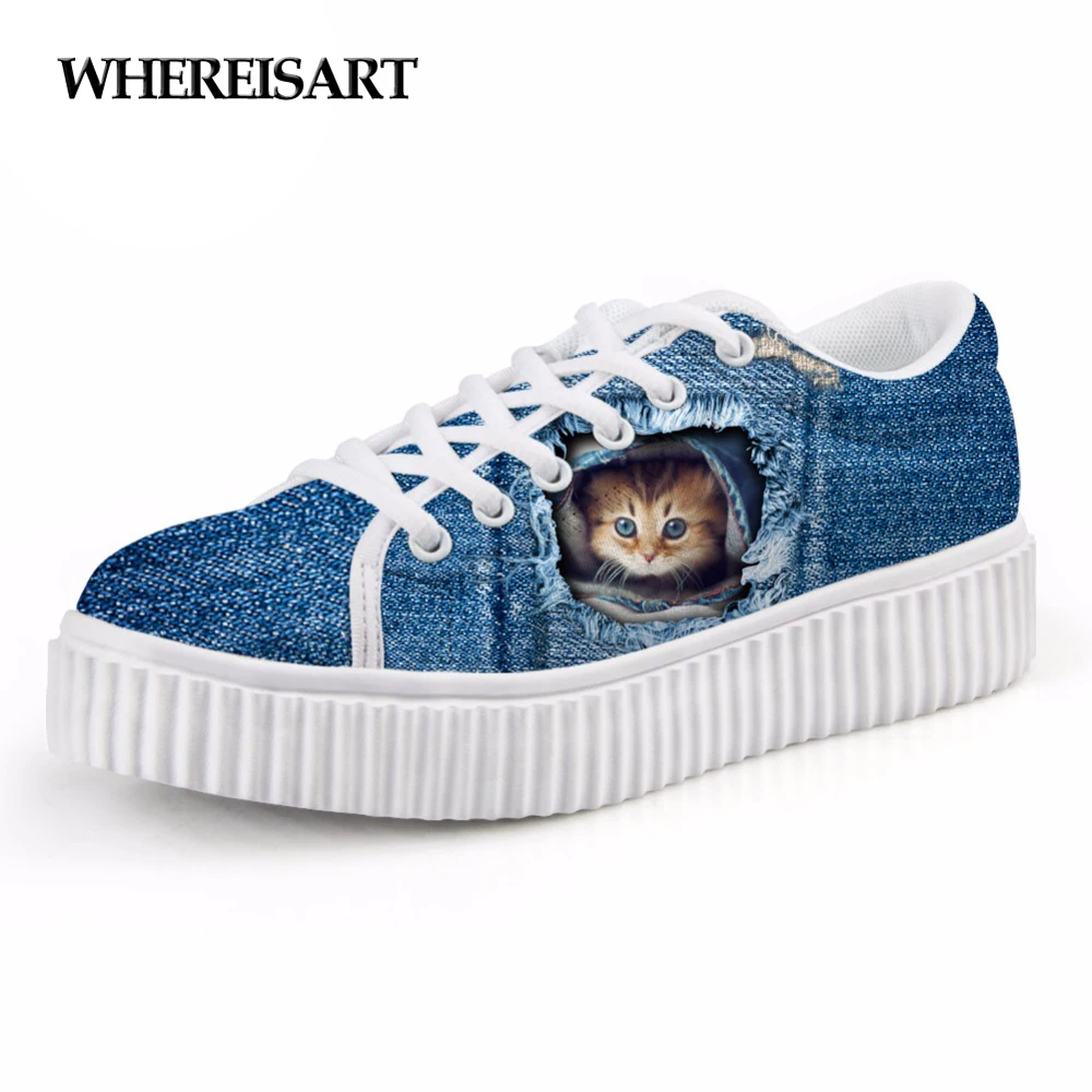 WHEREISART Custom Women Fashion Flats Shoes Cute Animal Blue Denim Cat Pattern Platform Shoes for Female Casual Creepers Shoes
WHEREISART Custom Women Fashion Flats Shoes Cute Animal Blue Denim Cat Pattern Platform Shoes for Female Casual Creepers Shoes