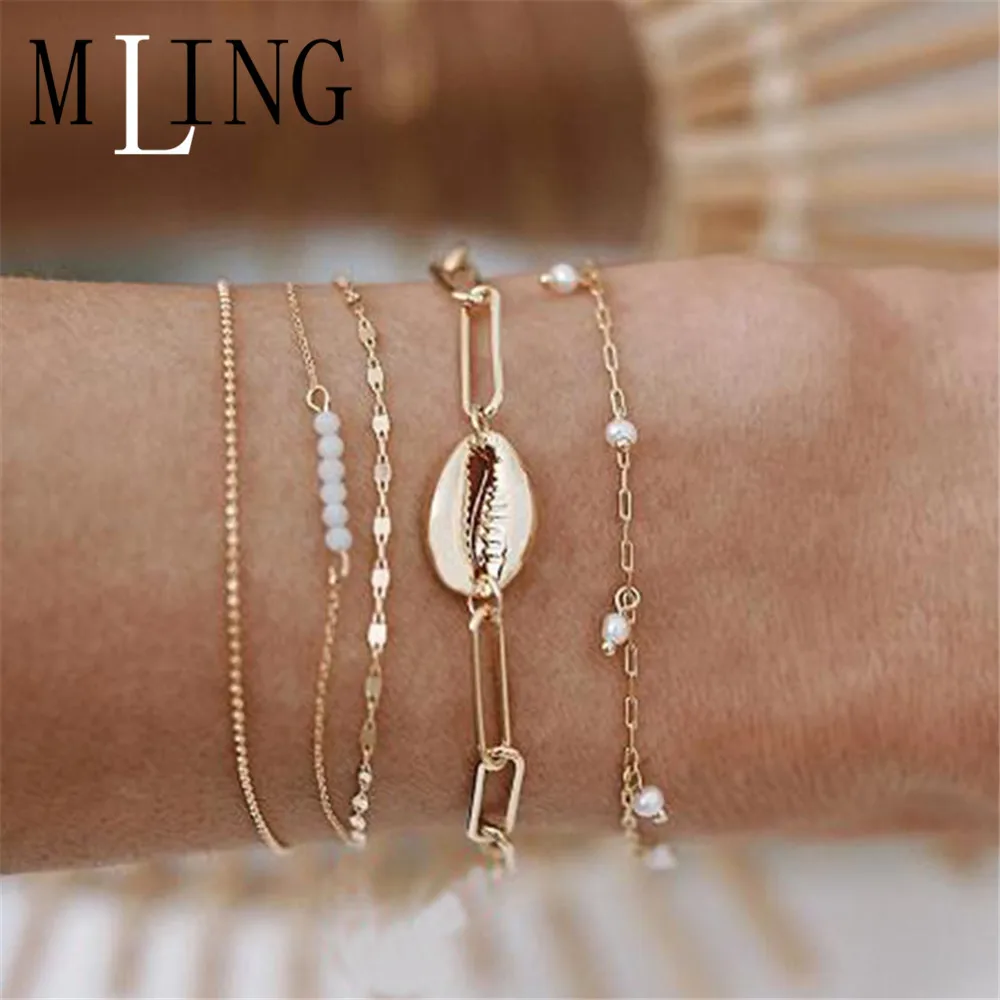 MLING 5 Pcs/Set Vintage Shell Pearl Charm Bracelet For Women Gold Color Bead Chain Multilayer Bracelet Female Party Jewelry
MLING 5 Pcs/Set Vintage Shell Pearl Charm Bracelet For Women Gold Color Bead Chain Multilayer Bracelet Female Party Jewelry