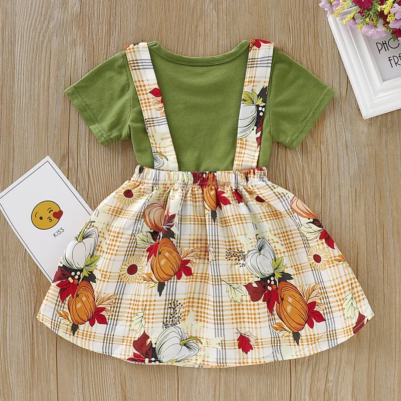 Baby Girls Clothes Sets Green short sleeve top tshirt + Printed strap dress 2-piece kids Children's Clothing 2019 Summer Suit
Baby Girls Clothes Sets Green short sleeve top tshirt + Printed strap dress 2-piece kids Children's Clothing 2019 Summer Suit