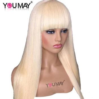 

Blonde 360 Lace Frontal Wig With Bangs For Women 613 Lace Front Wigs Human Hair Brazilian Straight You May Remy Hair