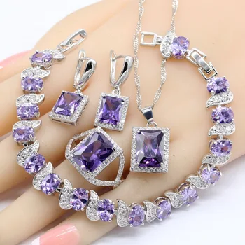 Square Pureple Cubic Zircnoia Silver Color Bridal Jewelry Sets For Women Bracelet Earrings Necklace Pendant Rings Gift Box
Square Pureple Cubic Zircnoia Silver Color Bridal Jewelry Sets For Women Bracelet Earrings Necklace Pendant Rings Gift Box
