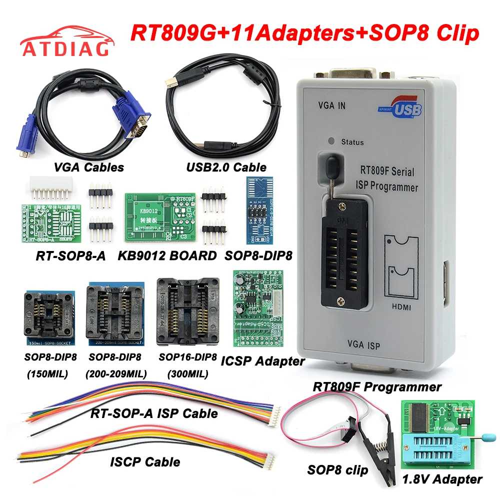 Newest RT809F ISP Programmer/ RT809 lcd usb programmer Repair Tools 24-25-93 serise IC with 11 adapters
Newest RT809F ISP Programmer/ RT809 lcd usb programmer Repair Tools 24-25-93 serise IC with 11 adapters