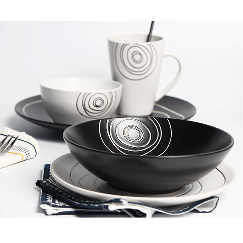 Ceramic Dinnerware Set Japanese Basso-relievo Flat Plate Soup Food Container Water Mug Rice Bowl Black & White Dinner Tableware
Ceramic Dinnerware Set Japanese Basso-relievo Flat Plate Soup Food Container Water Mug Rice Bowl Black & White Dinner Tableware