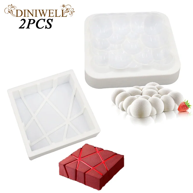 Image 2PCS Cube Twill And Cloud Shaped Bakeware White Silicone Cake Pan Mousse Cupcake Baking Decorating Molds