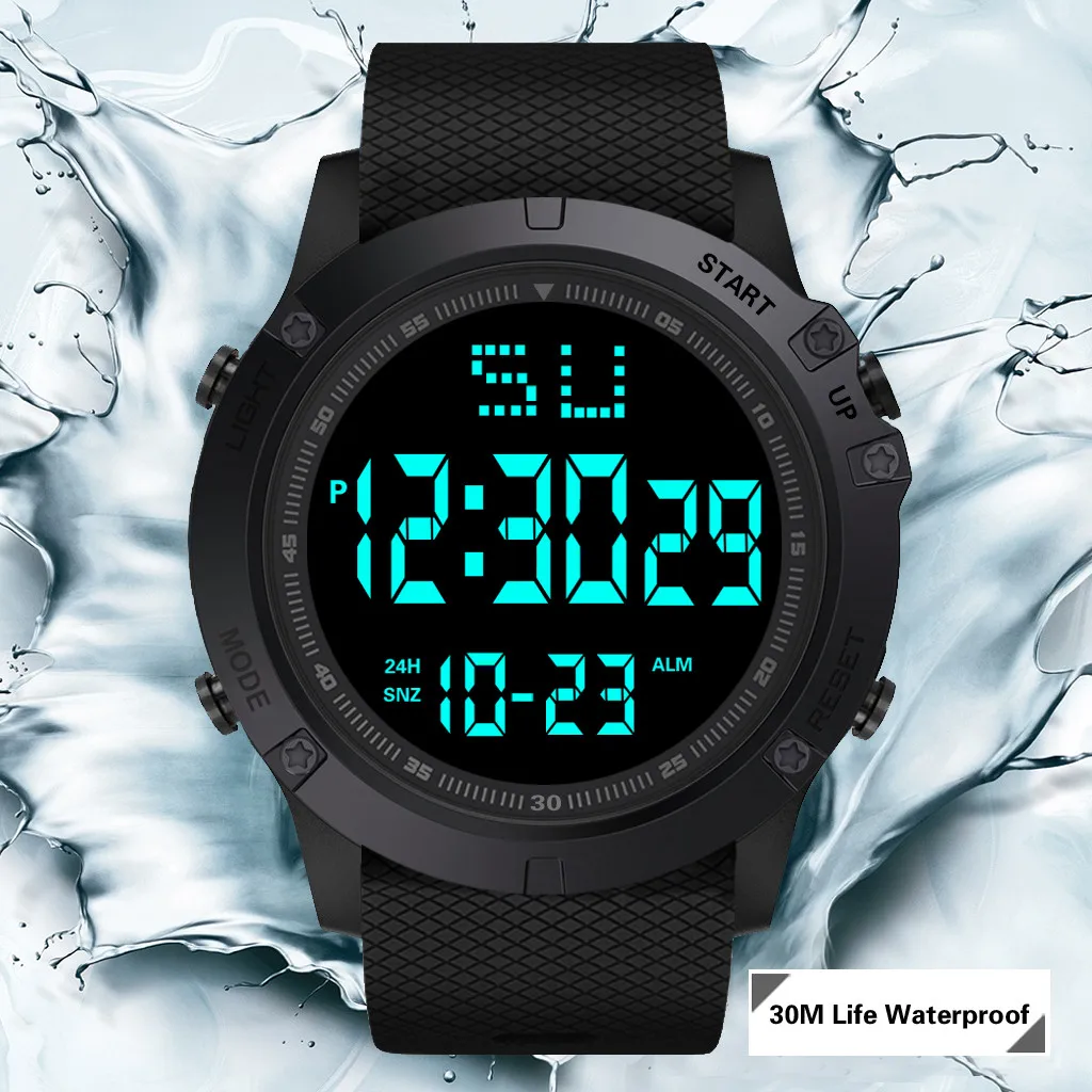 Модные мужские светодиодные цифровые часы водонепроницаемые военные спортивные