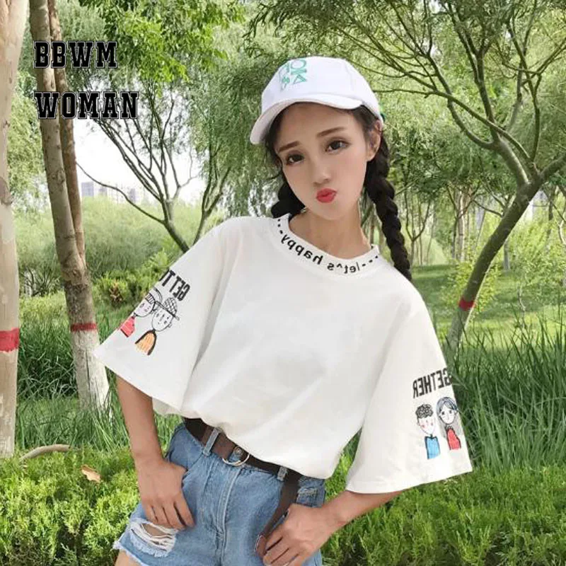 2018 Summer Harajuku Style Korean Bf Student Short Sleeved Female T Shirt Three Quarter Sleeve Casual Women Tee Shirts Z232
2018 Summer Harajuku Style Korean Bf Student Short Sleeved Female T Shirt Three Quarter Sleeve Casual Women Tee Shirts Z232