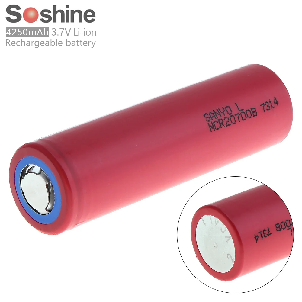 Soshine NCR20700B 4250mAh 3.7V Li-ion Rechargeable Battery with Safety Relief Valve for LED Flashlight / Bicycle Lamp
Soshine NCR20700B 4250mAh 3.7V Li-ion Rechargeable Battery with Safety Relief Valve for LED Flashlight / Bicycle Lamp