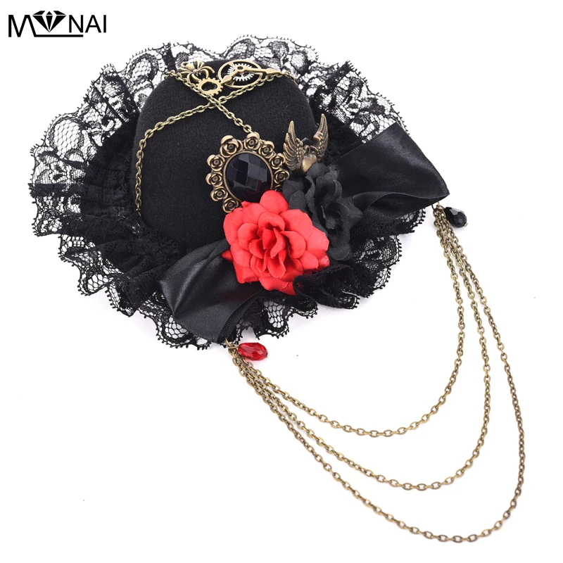 Retro Mini Steampunk Top Hat Black Gothic Lolita Rose Floral Lace Chains Hairclip Headwear Vintage Accessory For Women
Retro Mini Steampunk Top Hat Black Gothic Lolita Rose Floral Lace Chains Hairclip Headwear Vintage Accessory For Women
