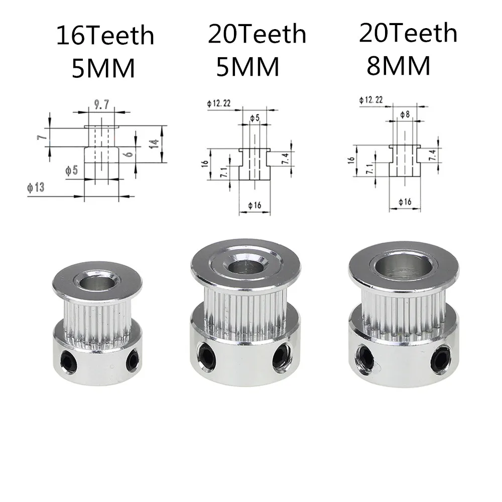 Drive Belt Pulleys GT2 16/20 Teeth Timing Pulley Alumium Bore 5mm Fit for 2GT Belt Width 6mm
Drive Belt Pulleys GT2 16/20 Teeth Timing Pulley Alumium Bore 5mm Fit for 2GT Belt Width 6mm