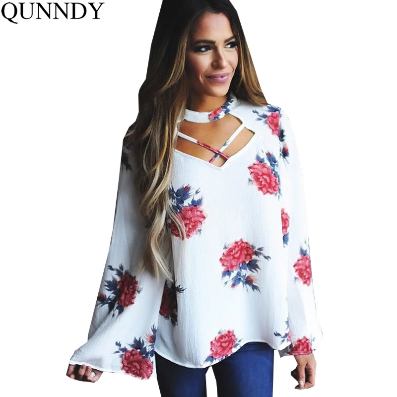 Qunndy Elegant Floral Print Chiffon Blouse Women Long Sleeve Sexy Hollow Out Shirts Autumn Ladies Tops Casual Loose Blusas 2017
Qunndy Elegant Floral Print Chiffon Blouse Women Long Sleeve Sexy Hollow Out Shirts Autumn Ladies Tops Casual Loose Blusas 2017