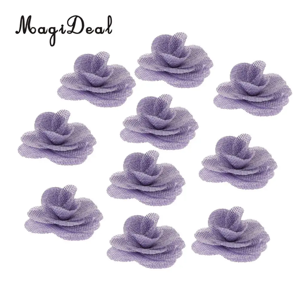 MagiDeal 10pcs/Lot 6.5cm Rustic Flower Rose Wedding Burlap Hessian Jute Vintage Decor Bride Bridegroom Corsage Wedding Supplies