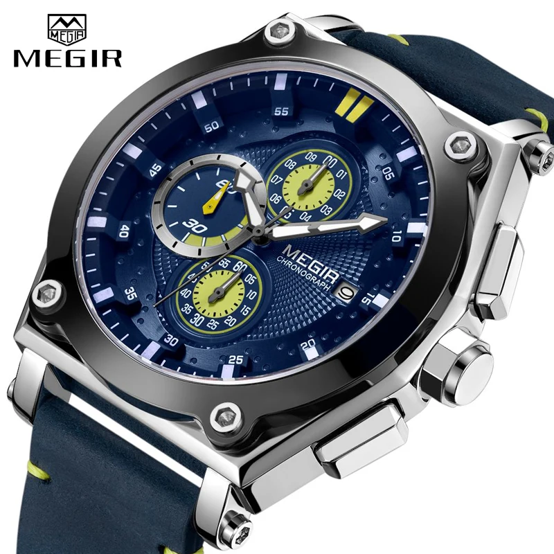 

MEGIR Men Watch Top Brand Sport Analog Quartz Wrist Watch Leather Strap Chronograph Business Watches For Men Relogio Masculino