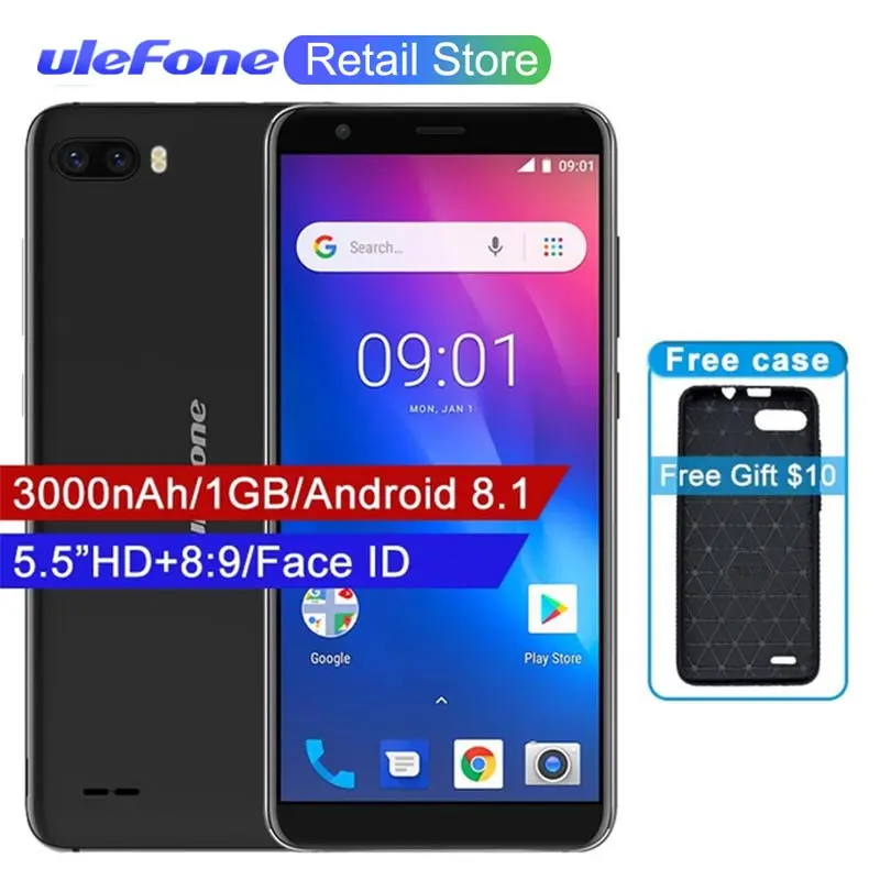 

Ulefone S1 5.5" 18:9 All Screen Smartphone Android 8.1 face ID 8MP+5MP Dual Rear Cameras 1GB RAM 8GB ROM 3000mah 3G Mobile Phone