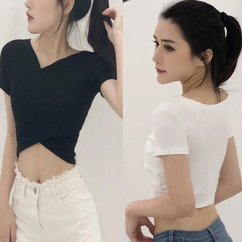 New solid color short t-shirt women v-neck short-sleeved umbilical shirt Slim summer T-shirt
New solid color short t-shirt women v-neck short-sleeved umbilical shirt Slim summer T-shirt