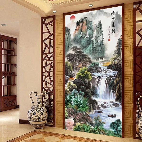 

Needlework,DMC DIY Cross stitch,full Embroidery kit set, Sunrise Mountains waterfall plot chinese scenic Cross-Stitch painting