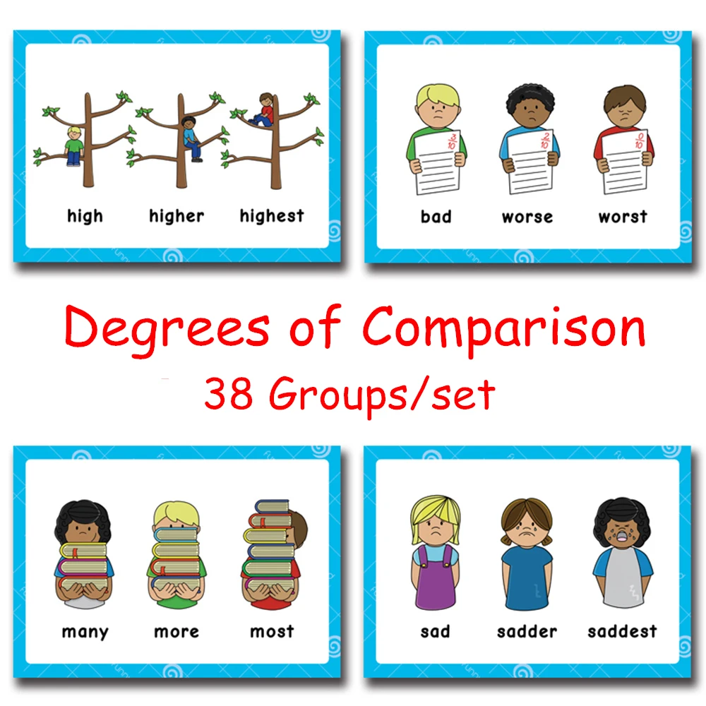 38 Groups/set Degrees of Comparison English Adjectives Original Comparative Superlative Rule Card Cards Education Learning Toys
38 Groups/set Degrees of Comparison English Adjectives Original Comparative Superlative Rule Card Cards Education Learning Toys