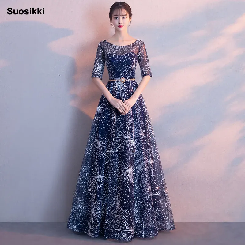 Suosikki New arrival Sequines Navy Blue Evening Dresses Long 2018 New Elegant O-neck Half Sleeves Formal Evening Gown
Suosikki New arrival Sequines Navy Blue Evening Dresses Long 2018 New Elegant O-neck Half Sleeves Formal Evening Gown