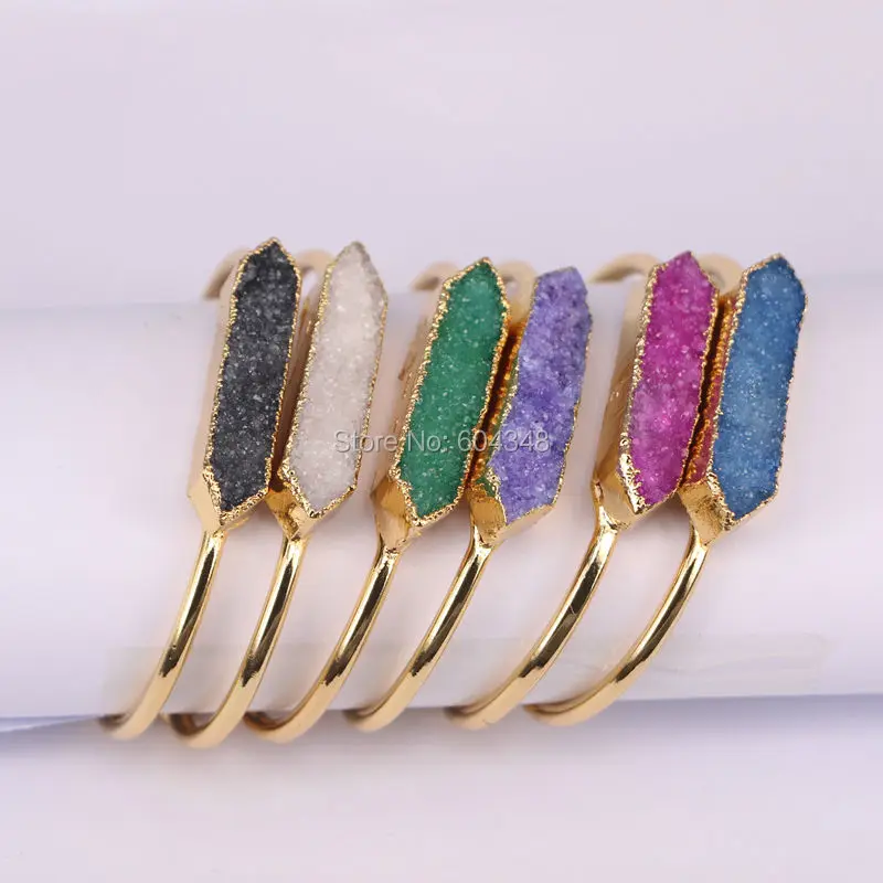 10pcs Mixed Color Quartz Stone Cuff Bangle,Hexagon Bar Bangle, Gold color Drusy Gem stone Bangle Bracelets
10pcs Mixed Color Quartz Stone Cuff Bangle,Hexagon Bar Bangle, Gold color Drusy Gem stone Bangle Bracelets