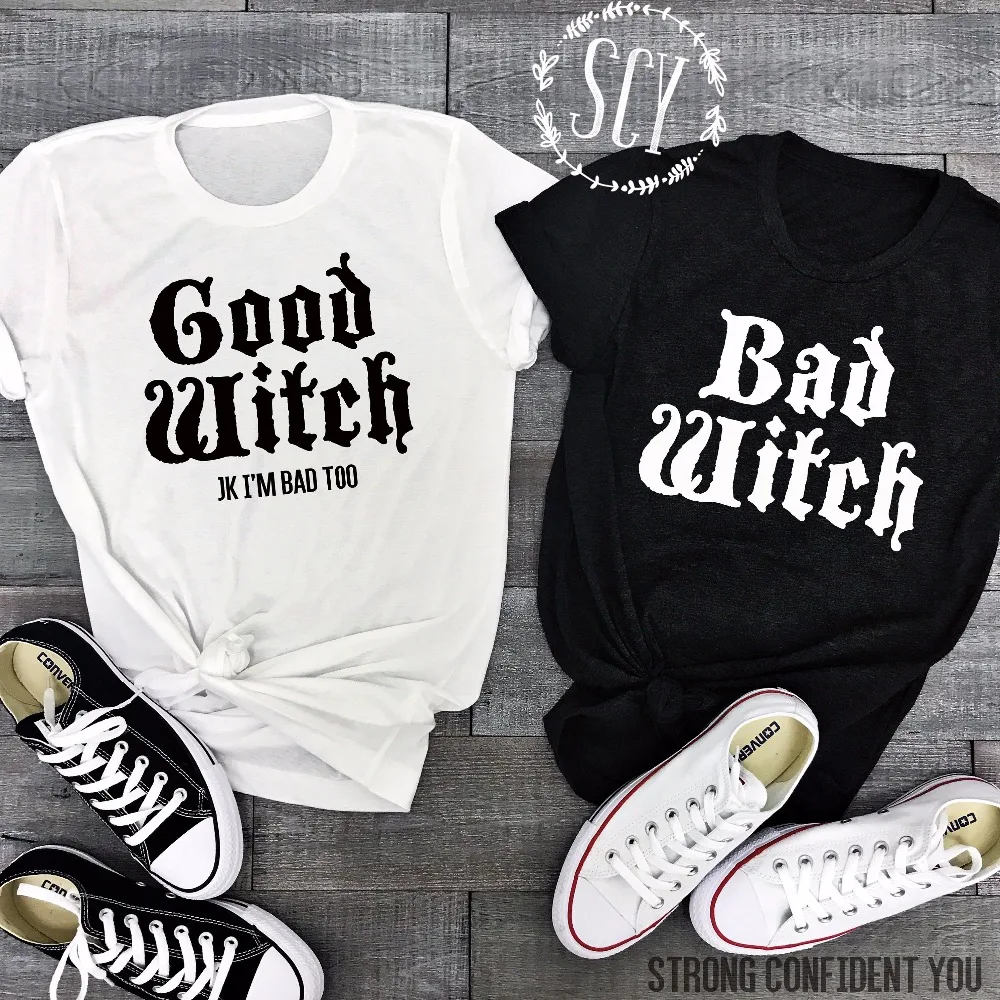 Lei-SAGLY Couple T-Shirts BAD WITCH GOOD WITCH Letter Printed Top Tee Shirt Femme Casual Female Best Friend Halloween Tops Tees
Lei-SAGLY Couple T-Shirts BAD WITCH GOOD WITCH Letter Printed Top Tee Shirt Femme Casual Female Best Friend Halloween Tops Tees