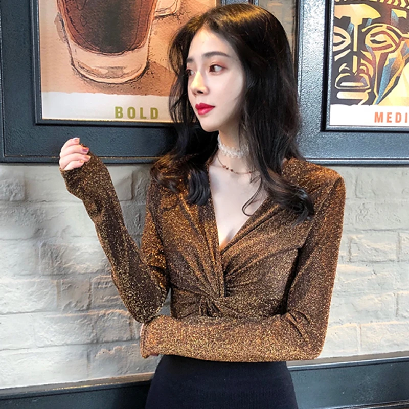 Women's Clothing Sexy Bling Lurex Tops Streetwear BF harajuku V-neck long sleeve tshirt Tees New Spring Summer hipster T-Shirts
Women's Clothing Sexy Bling Lurex Tops Streetwear BF harajuku V-neck long sleeve tshirt Tees New Spring Summer hipster T-Shirts