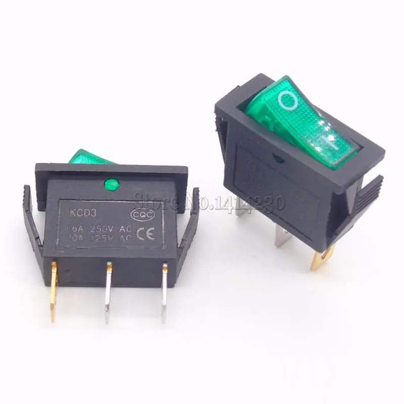 10Pcs Rocker Switch 15A 250V 30A 220VAC 3Pin With Green Light KCD3-102/N 15*32 mm Power Switch
10Pcs Rocker Switch 15A 250V 30A 220VAC 3Pin With Green Light KCD3-102/N 15*32 mm Power Switch