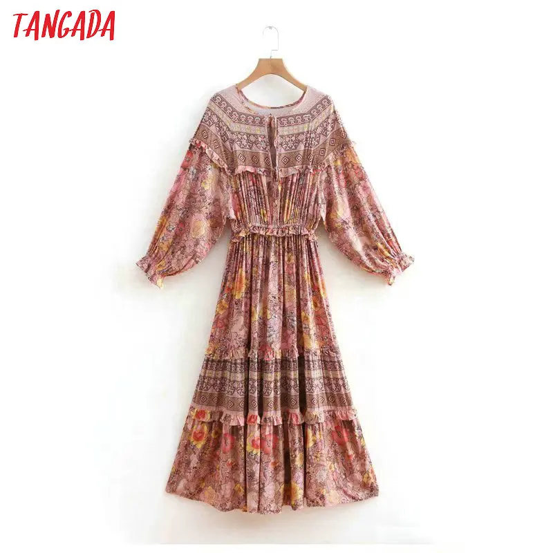 Tangada fashion women floral print dress bohemian style lantern long sleeve stretch waist bow ladies maxi long dresses OZ236
Tangada fashion women floral print dress bohemian style lantern long sleeve stretch waist bow ladies maxi long dresses OZ236
