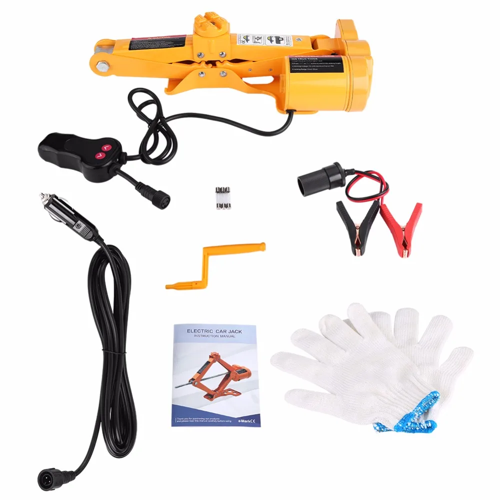 Elevador de Emergencia Toma de Tijera El/éctrica con Llave de Lmpacto Reparaci/ón de Autom/óviles Accesorio Zerone 12V DC 3 Tonelada Gato Elevador El/éctrico