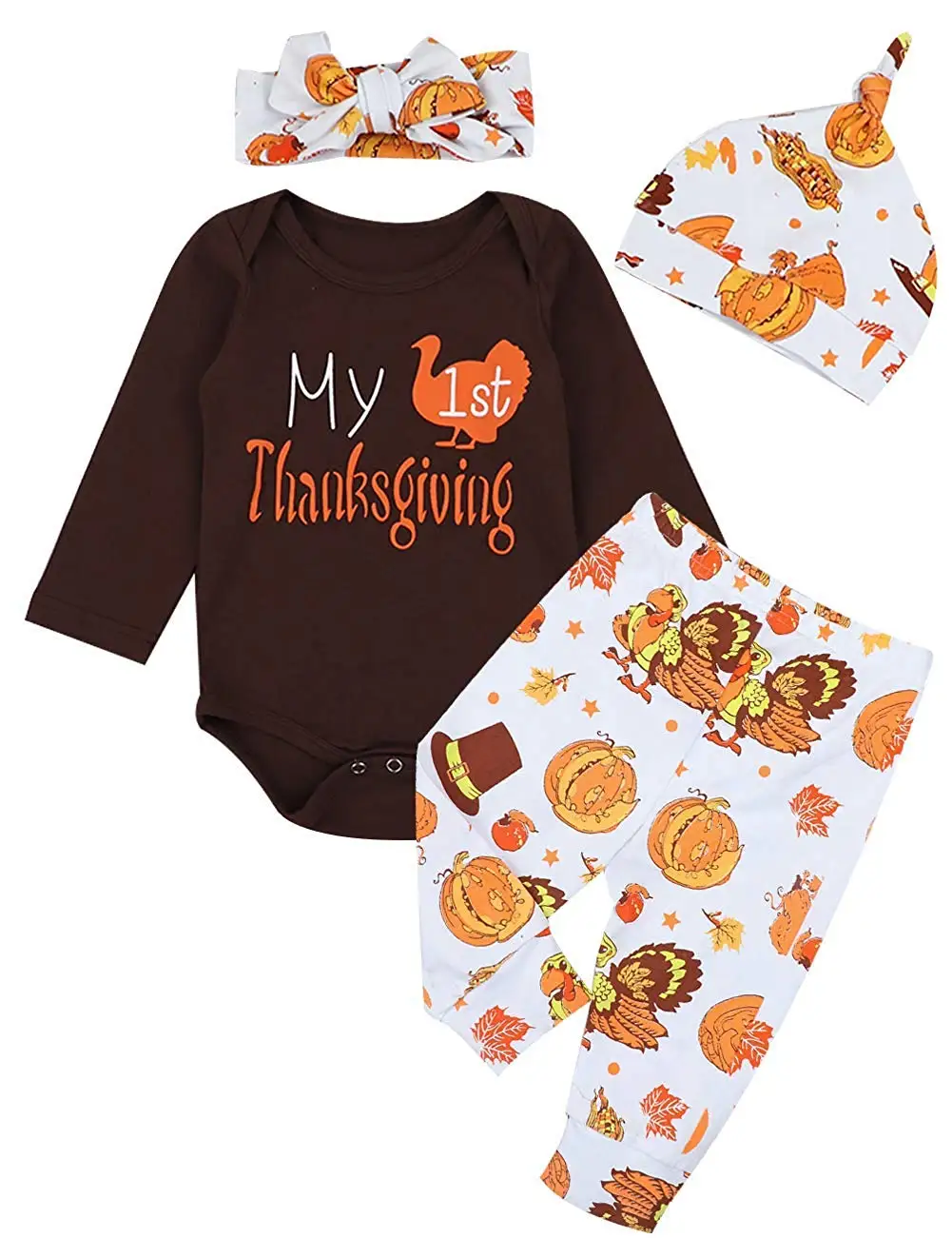 Oklady 4Pcs Thanksgiving Outfit Newborn Baby Boy Girl Long Sleeve Romper Tops+ Pants + Hat + Headband Clothes Set
Oklady 4Pcs Thanksgiving Outfit Newborn Baby Boy Girl Long Sleeve Romper Tops+ Pants + Hat + Headband Clothes Set