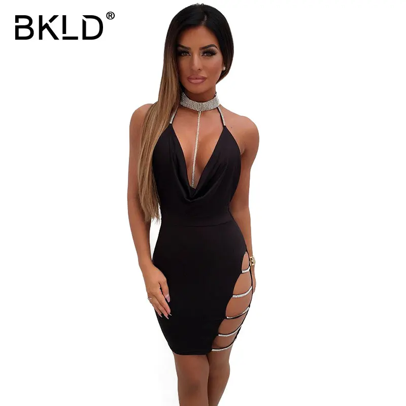 BKLD 2018 Sexy Sleeveless Deep-V Neck Mini Dress Halter Split Fringe Hollow Out Diamonds Dress Backless Nightclub Party Vestidos
BKLD 2018 Sexy Sleeveless Deep-V Neck Mini Dress Halter Split Fringe Hollow Out Diamonds Dress Backless Nightclub Party Vestidos