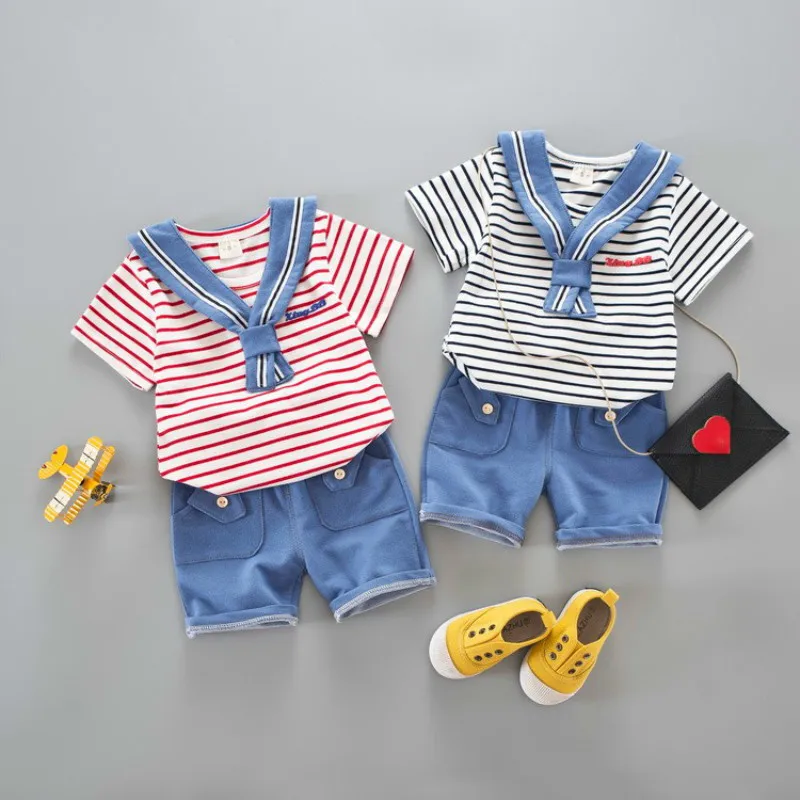 2020 New Hot Summer Leisure Cotton Stripe Navy Sailor Serve Short Sleeve Shorts 2pcs Children Kids Toddler Suits For 0-4 Years
2020 New Hot Summer Leisure Cotton Stripe Navy Sailor Serve Short Sleeve Shorts 2pcs Children Kids Toddler Suits For 0-4 Years