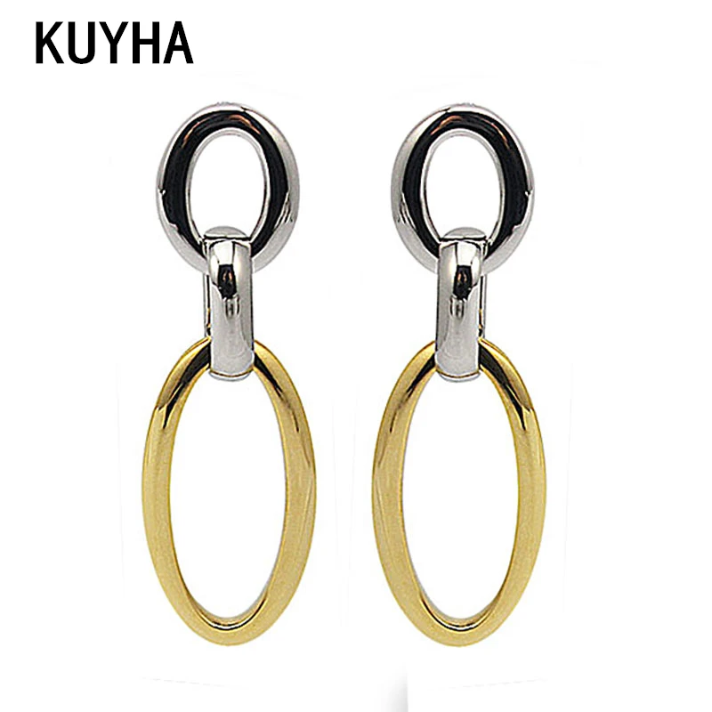 Luxury Trendy Fashion Womens Charm Dangle Silver and Gold Plating 2 Color Stud Earrings with Two Oval Pendant
Luxury Trendy Fashion Womens Charm Dangle Silver and Gold Plating 2 Color Stud Earrings with Two Oval Pendant