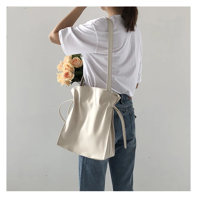 MJ Soft Leather Bucket Bag Female Casual PU Leather Shoulder Bag Large Capacity Crossbody Handbag Shopping Tote Bags for Women (4)
