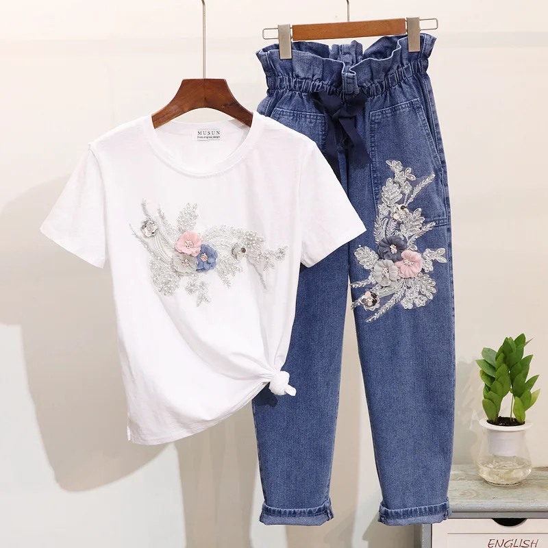Amolapha Women Sequined 3D Flower Tshirt Tees+Harem Pants Twinset Tee Tops+Harem Jeans 2 Pieces Vestidoes
Amolapha Women Sequined 3D Flower Tshirt Tees+Harem Pants Twinset Tee Tops+Harem Jeans 2 Pieces Vestidoes