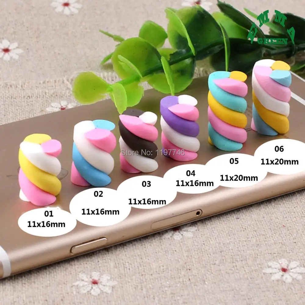 Marshmallow радужные цвета Kawaii спиральный леденец Конфеты Полимерная глина кабошоны 20