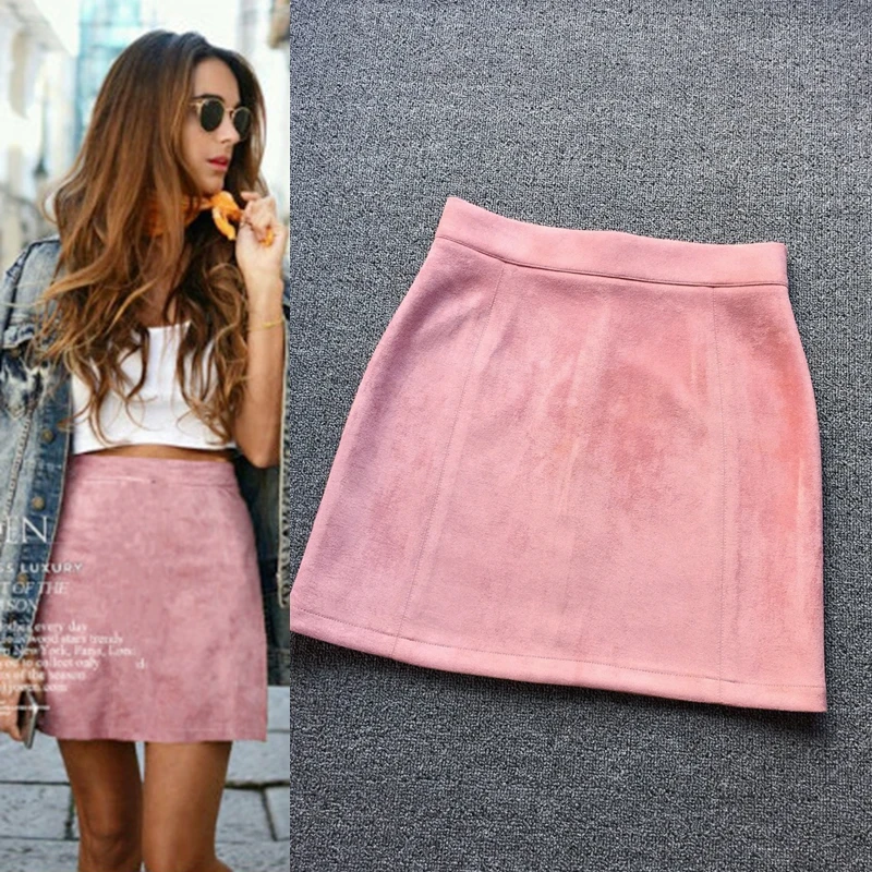 

2019 New Pink Black Light Tan Burgundy Color Woman Sweet Leisure Skirt Autumn And Winter Vintage Art Empire Suede A-line Solid