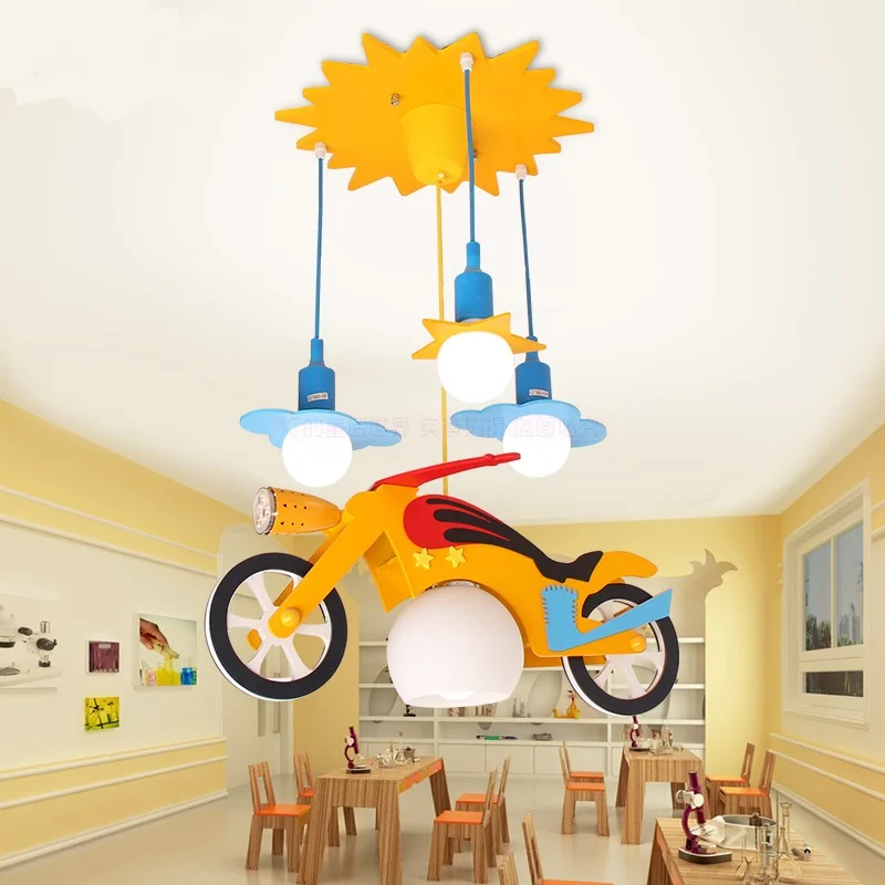 Image Cartoon children s room chandeliers, eye protection, LED motorcycle, car boy, speed pull lamp, lighting