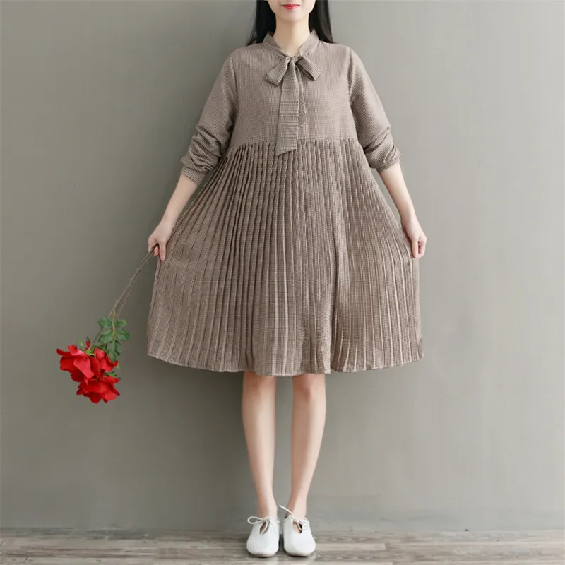 2019 Mori Girl Spring Autumn Women Pleated Dress Stand Collar Vintage Plaid Vestidos Full Sleeve Elegant Chiffon Dress M-2XL
2019 Mori Girl Spring Autumn Women Pleated Dress Stand Collar Vintage Plaid Vestidos Full Sleeve Elegant Chiffon Dress M-2XL